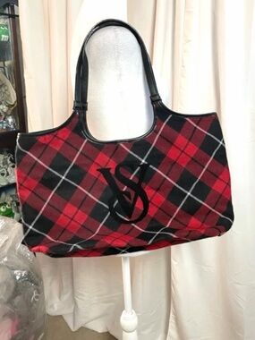 Victoria’s Secret  WT Plaid Tote Bag with Monogram Accent - Red & Black